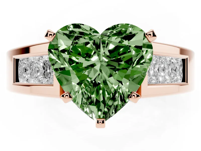 Heart-Shaped Channel-Set Engagement Ring Setting for a Fancy Green Lab-Grown Diamond | Rose Gold