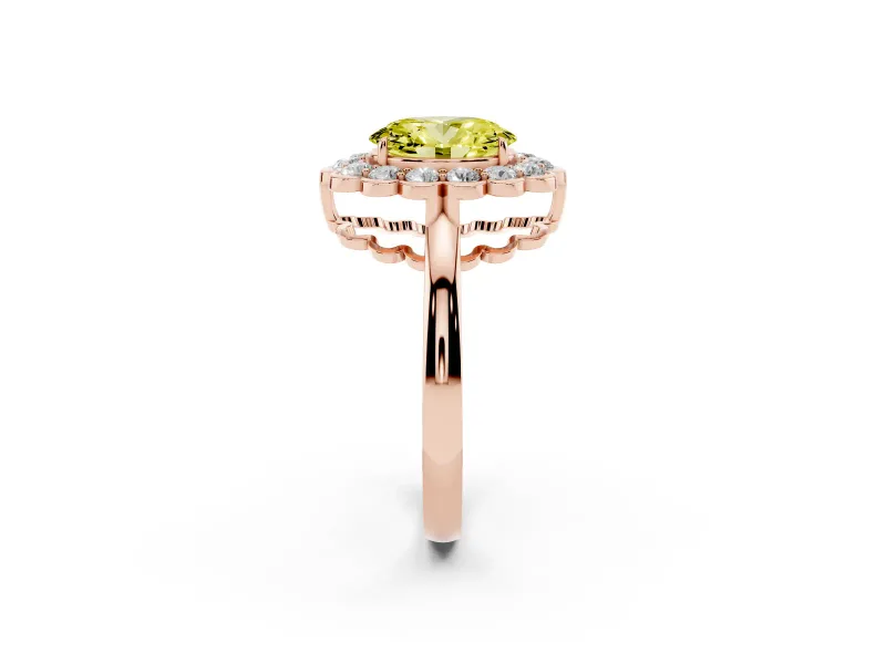 Oval Scalloped Cluster Halo Engagement Ring Setting for a Fancy Yellow Lab-Grown Diamond | Plain Band | Rose Gold