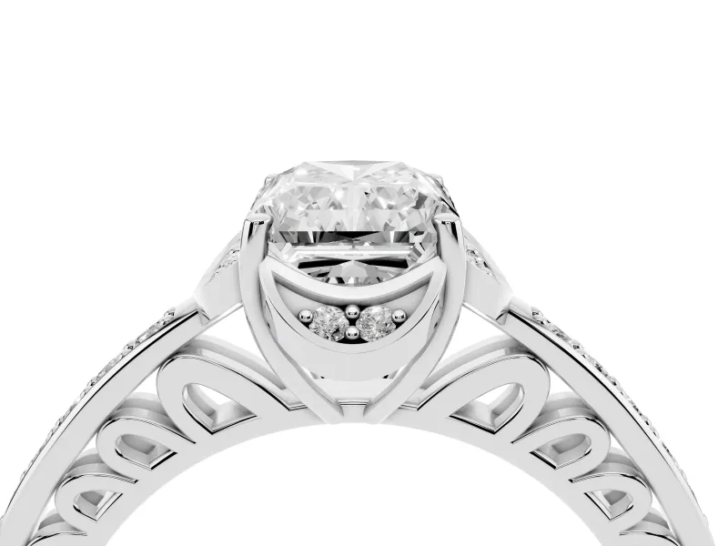 Radiant Cut Floral Pavé Engagement Ring Setting | Petal Accents | Platinum