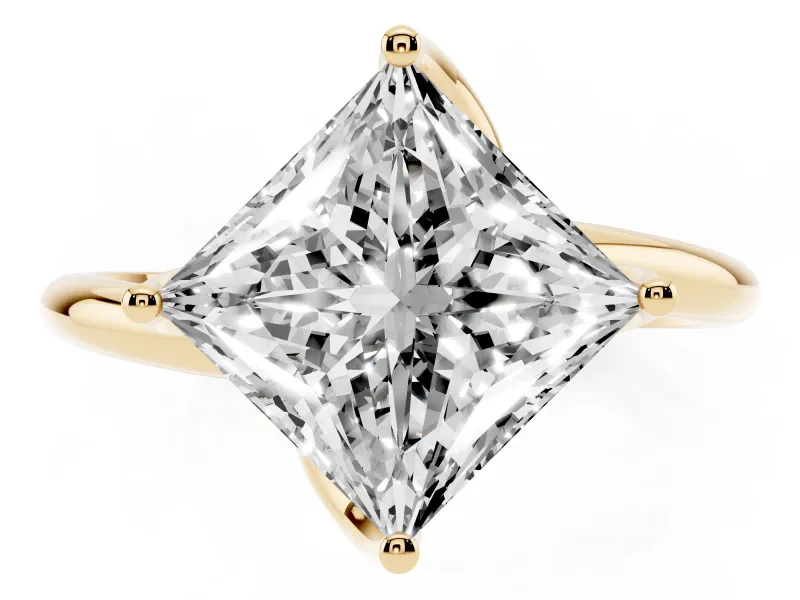 Princess Cut Bypass Solitaire Engagement Ring Setting | Plain Band | Yellow Gold