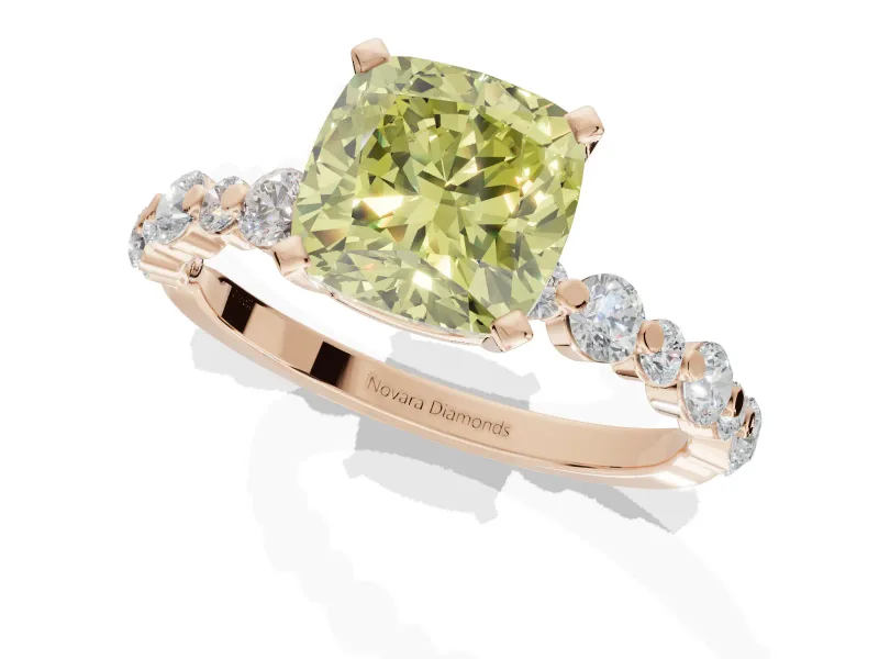 Cushion Cut Pavé Engagement Ring Setting for a Fancy Yellow Lab-Grown Diamond | Alternating Accents | Rose Gold