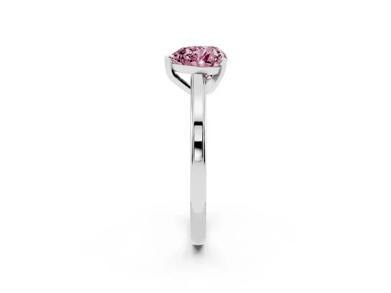 Fancy Pink Heart Cut Diamond Solitaire Ring Set in Platinum with Prong Setting and Classic Band