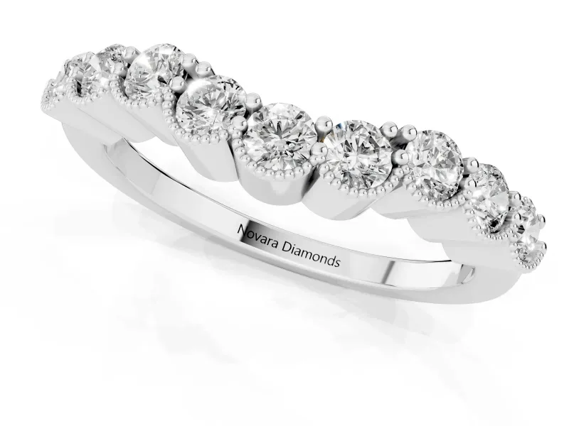 Round Diamond Bezel Half Eternity Band Set in White gold with Plain Lower Shank