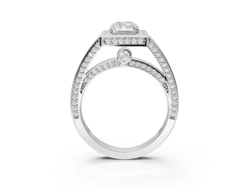 Radiant Cut Sectioned Halo Engagement Ring Setting | Pavé Gallery and Band | Platinum