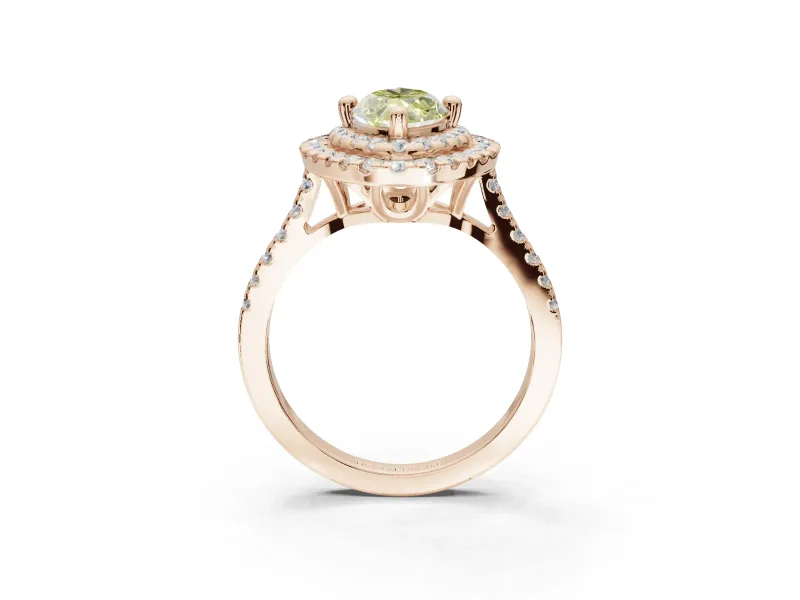 Canary Yellow Marquise Lab-Grown Diamond Double Halo Statement Ring Set in Rose Gold with Pavé Band