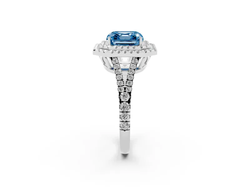 Asscher Cut Halo Engagement Ring Setting for a Fancy Blue Lab-Grown Diamond | White Gold - Design NV-24799