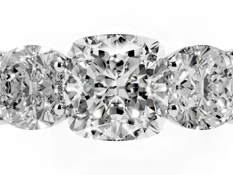 Cushion Cut Three Stone Engagement Ring Setting | Basket Prong Heads | Platinum