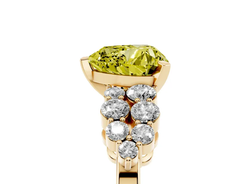 Heart-Shaped Side Stone Engagement Ring Setting for a Fancy Yellow Lab-Grown Diamond | Shoulder Clusters | Yellow Gold
