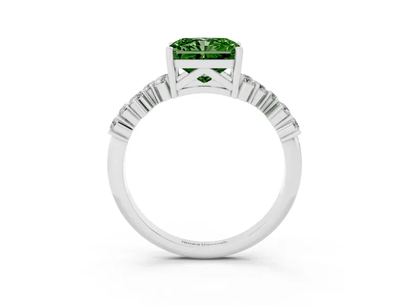 Radiant Cut Accented Engagement Ring Setting for a Fancy Green Lab-Grown Diamond | White Gold