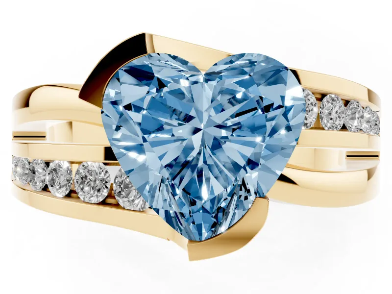 Heart-Shaped Graduated Bypass Engagement Ring Setting for a Fancy Blue Lab-Grown Diamond | Split Shank | Yellow Gold