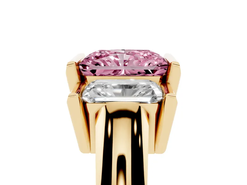 Radiant Cut Channel-Set Three Stone Engagement Ring Setting for a Fancy Pink Lab-Grown Diamond | Yellow Gold
