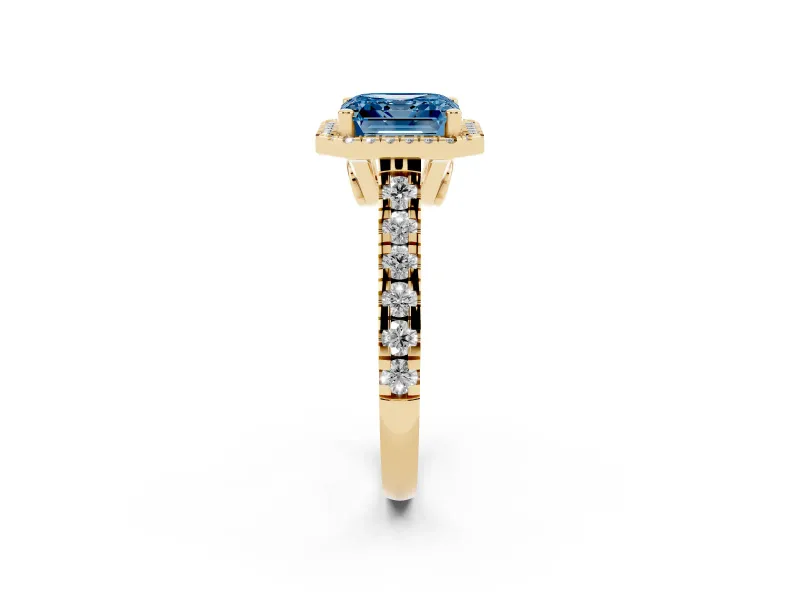Asscher Cut Accented Halo Engagement Ring Setting for a Fancy Blue Lab-Grown Diamond | Yellow Gold
