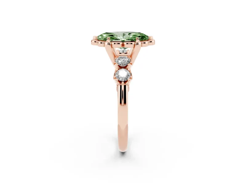 Marquise Floral Engagement Ring Setting for a Fancy Green Lab-Grown Diamond | Petal Frame and Side Stones | Rose Gold