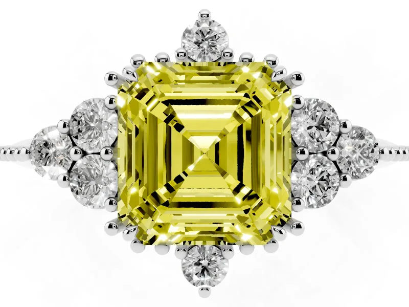 Asscher Cut Cluster Engagement Ring Setting for a Fancy Yellow Lab-Grown Diamond | White Gold