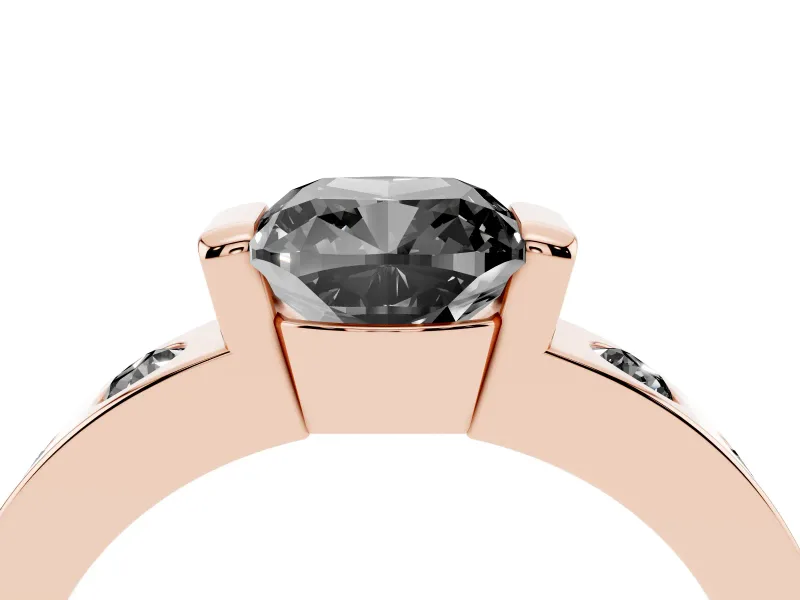Cushion Cut Tension Style Engagement Ring Setting for a Black Center | Flush Set Accents | Rose Gold