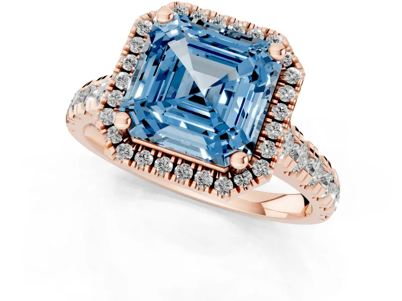 Asscher Cut Accented Halo Engagement Ring Setting for a Fancy Blue Lab-Grown Diamond | Rose Gold