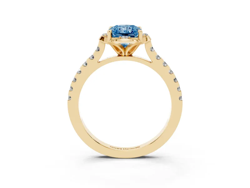 Radiant Cut Floral Petal Engagement Ring Setting for a Fancy Blue Lab-Grown Diamond | Petal Accents | Yellow Gold