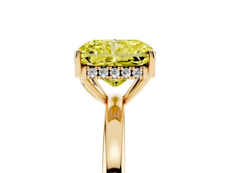 Radiant Cut Engagement Ring Setting for a Fancy Yellow Lab-Grown Diamond | Hidden Halo | Yellow Gold
