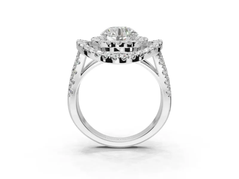 Round Double Halo Split Shank Engagement Ring Setting | Multi-Row Pavé | Platinum