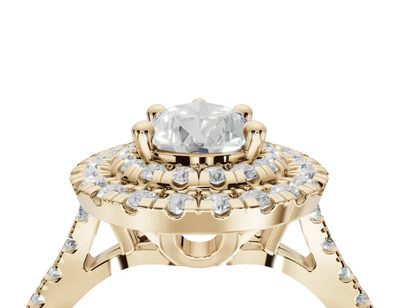 Pear-Shaped Lab-Grown Diamond Double Halo Statement Ring Set in Yellow Gold with Pavé Band