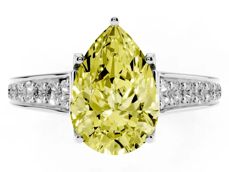 Pear-Shaped Graduated Pavé Engagement Ring Setting for a Fancy Yellow Lab-Grown Diamond | White Gold
