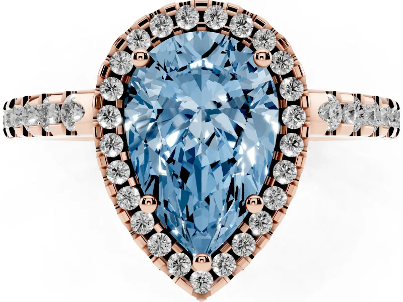 Pear-Shaped Pave Halo Engagement Ring Setting for a Fancy Blue Lab-Grown Diamond | Rose Gold