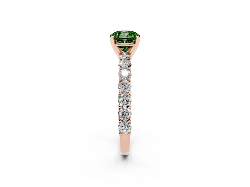 Cushion Cut Shared Prong Engagement Ring Setting for a Fancy Green Lab-Grown Diamond | Rose Gold