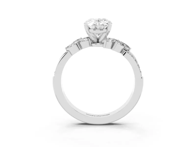 Oval Floral Engagement Ring Setting | Marquise Side Stones | Sterling Silver
