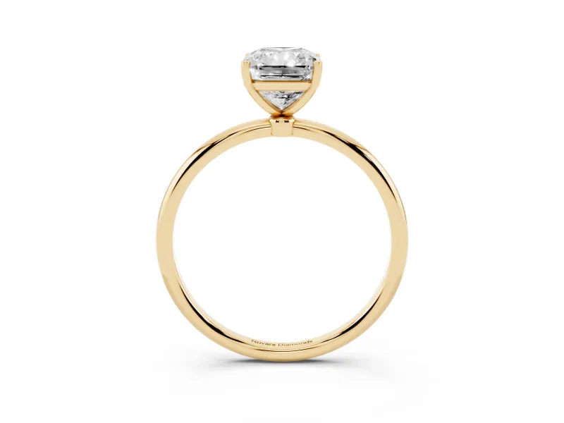 Radiant Cut Thin Solitaire Engagement Ring Setting | Straight Plain Band | Yellow Gold