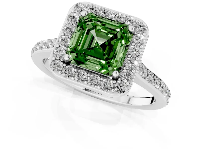 Asscher Cut Halo Engagement Ring Setting for a Fancy Green Lab-Grown Diamond | Platinum - Design NV-24729