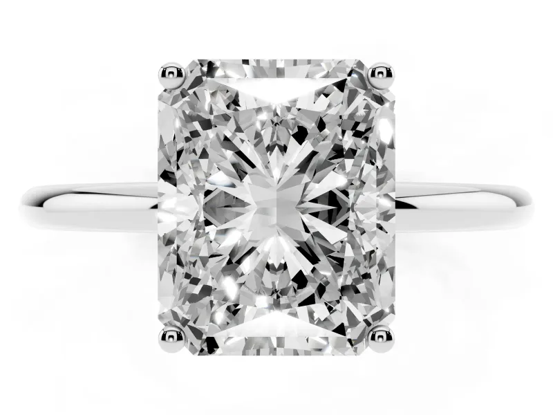 Radiant Cut Thin Solitaire Engagement Ring Setting | Straight Plain Band | White Gold