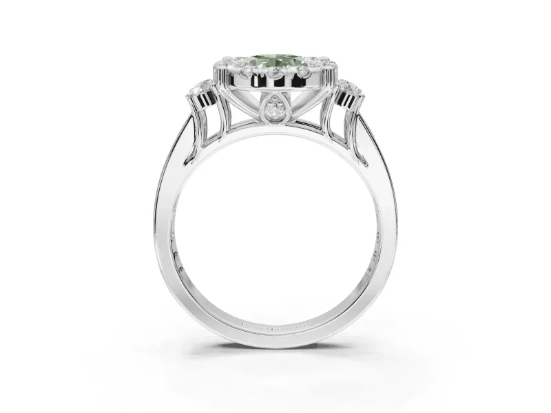 Oval Halo Engagement Ring Setting for a Fancy Green Lab-Grown Diamond | Graduated Channel Band | Sterling Silver