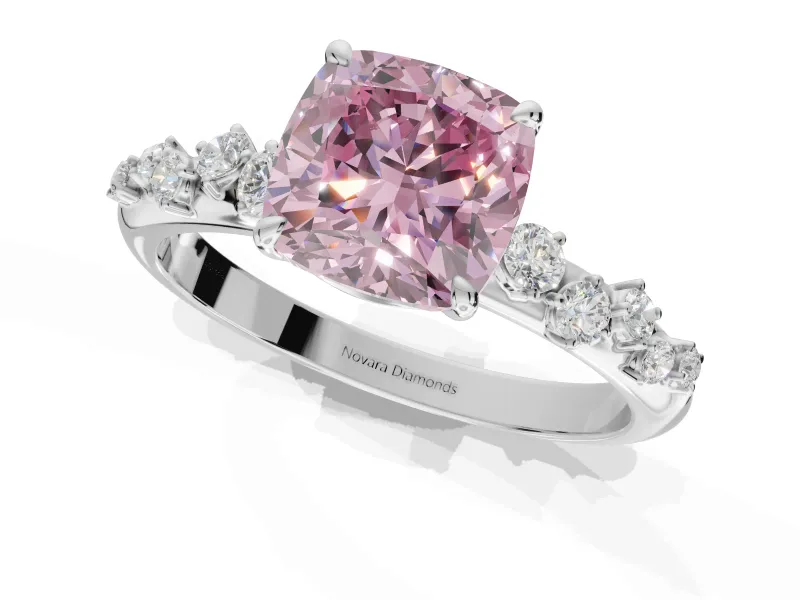 Cushion Cut Graduated Solitaire Engagement Ring Setting for a Fancy Pink Lab-Grown Diamond | Platinum