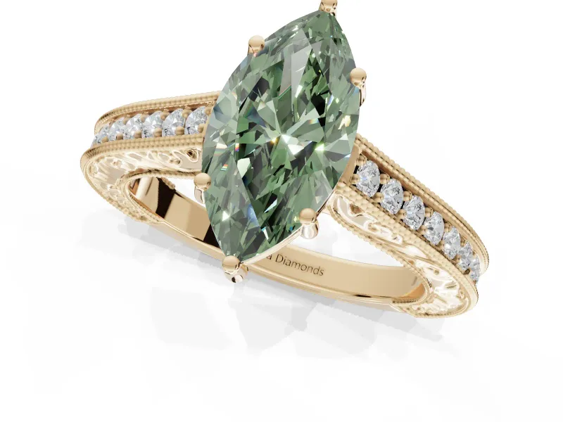 Marquise Vintage Engagement Ring Setting for a Fancy Green Lab-Grown Diamond | Yellow Gold - Design NV-24644