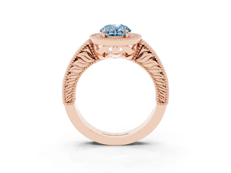 Oval Halo Engagement Ring Setting for a Fancy Blue Lab-Grown Diamond | Rose Gold