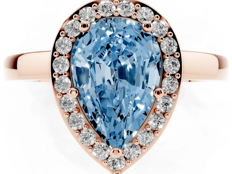 Pear-Shaped Thin Halo Engagement Ring Setting for a Fancy Blue Lab-Grown Diamond | Slim Plain Band | Rose Gold