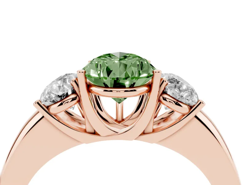 Pear-Shaped Three Stone Engagement Ring Setting for a Fancy Green Lab-Grown Diamond | Matching Side Stones | Rose Gold