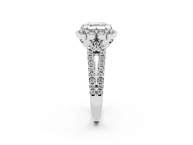 Asscher Cut Petal Frame Floral Halo Engagement Ring Setting | Pavé Split Shank | Platinum