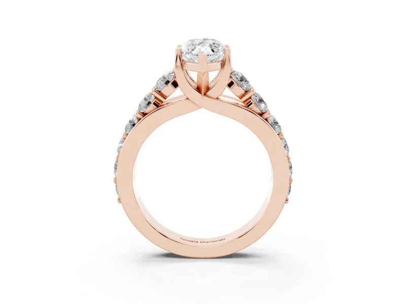 Marquise Graduated Side Stone Engagement Ring Setting | Shared Prong Rails | Rose Gold