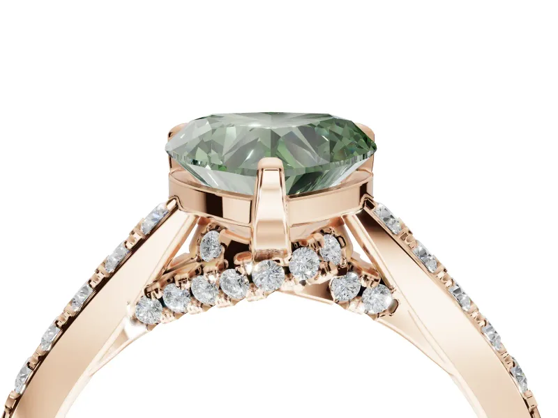 Heart-Shaped Pavé Solitaire Engagement Ring Setting for a Fancy Green Lab-Grown Diamond | Crossover Gallery | Rose Gold