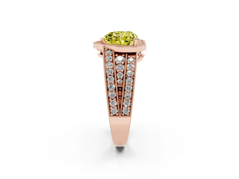 Heart-Shaped Milgrain Halo Engagement Ring Setting for a Fancy Yellow Lab-Grown Diamond | Split Shank | Rose Gold
