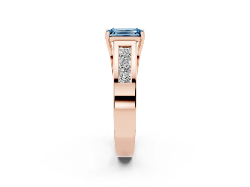 Emerald Cut Channel-Set Engagement Ring Setting for a Fancy Blue Lab-Grown Diamond | Rose Gold