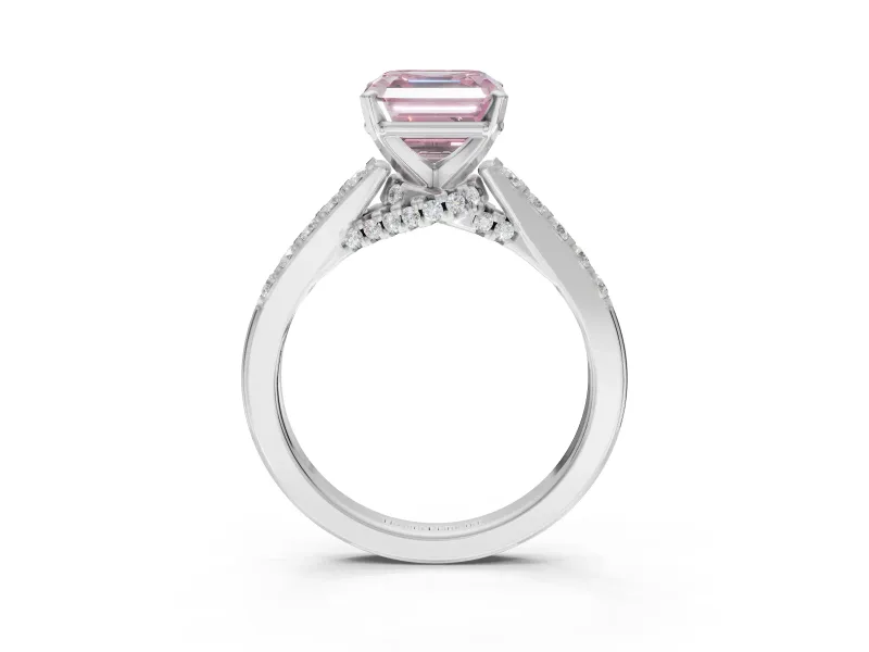 Asscher Cut Pavé Solitaire Engagement Ring Setting for a Fancy Pink Lab-Grown Diamond | Crossover Gallery | Platinum