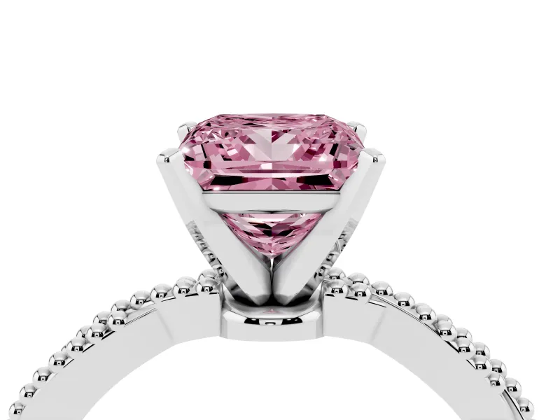 Princess Cut Twisted Engagement Ring Setting for a Fancy Pink Lab-Grown Diamond | Beaded Twist | White Gold