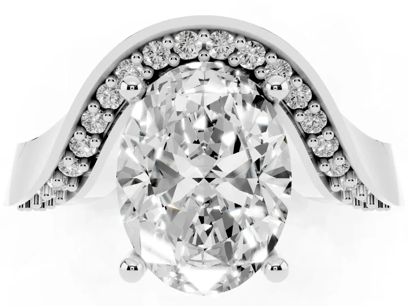 Oval Bypass Solitaire Engagement Ring Setting | Pavé Ribbon | Sterling Silver