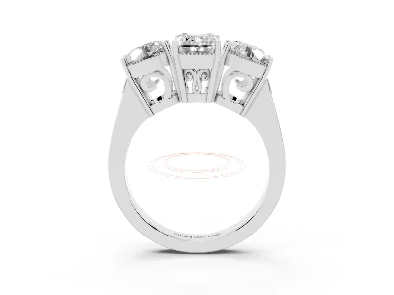 Emerald Cut Diamond Three-Stone Engagement Ring Set in Silver with Polished Band