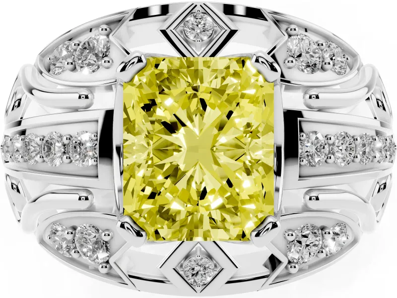 Radiant Cut Art Deco Engagement Ring Setting for a Fancy Yellow Lab-Grown Diamond | White Gold