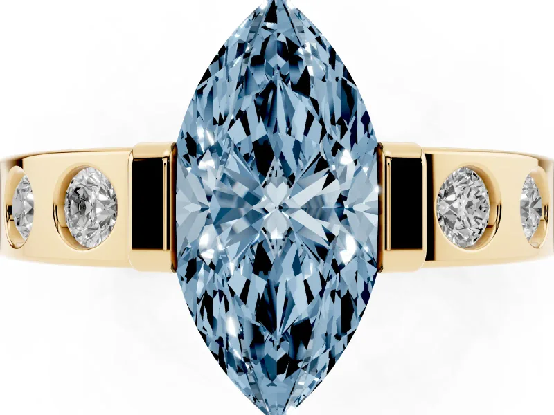 Marquise Tension Style Engagement Ring Setting for a Fancy Blue Lab-Grown Diamond | Yellow Gold