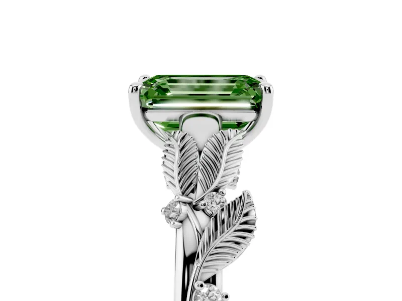 Emerald Cut Leaf Solitaire Engagement Ring Setting for a Fancy Green Lab-Grown Diamond | Platinum