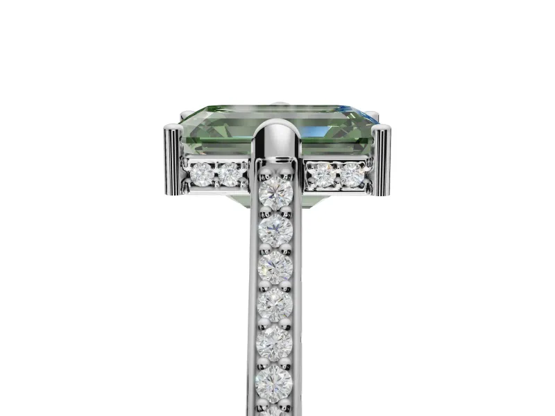 Emerald Cut Engagement Ring Setting for a Fancy Green Lab-Grown Diamond | Sterling Silver - Design NV-24586
